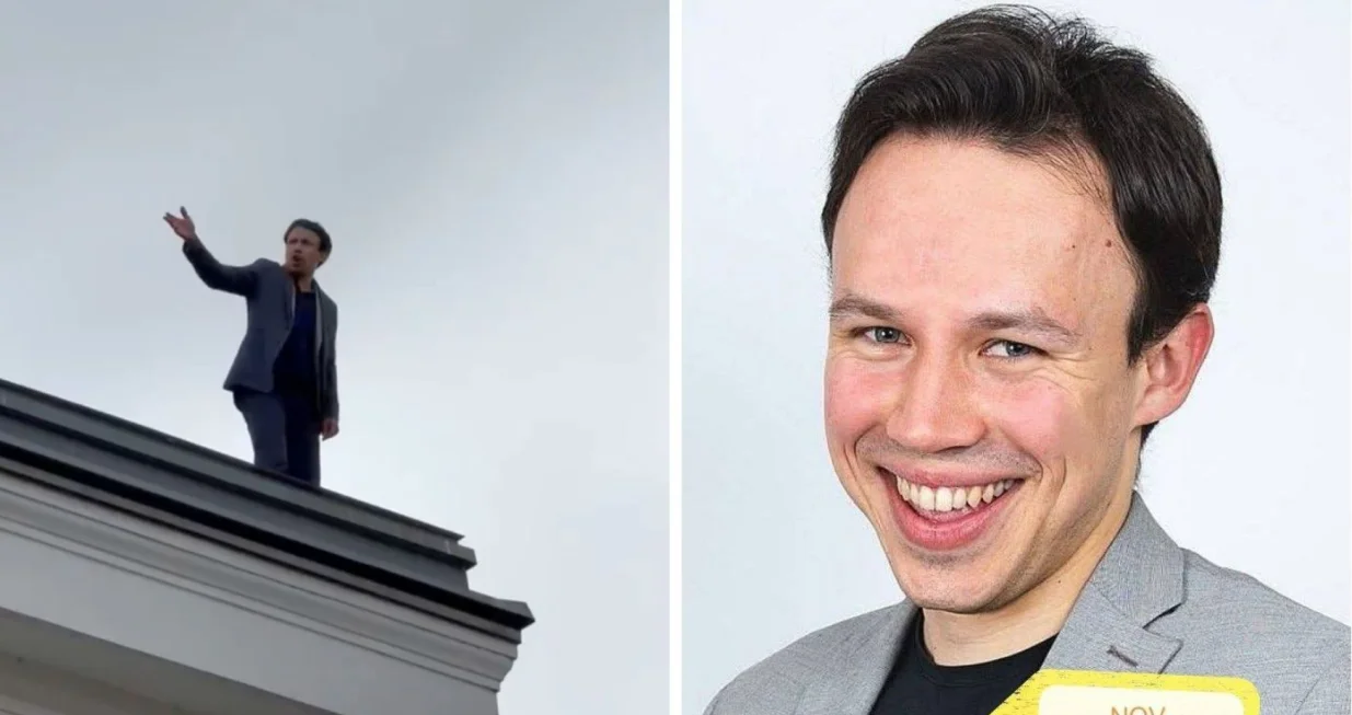 Andrej Hoivik se popeo na krov skupštine u Ljubljani i prijetio da će skočiti//