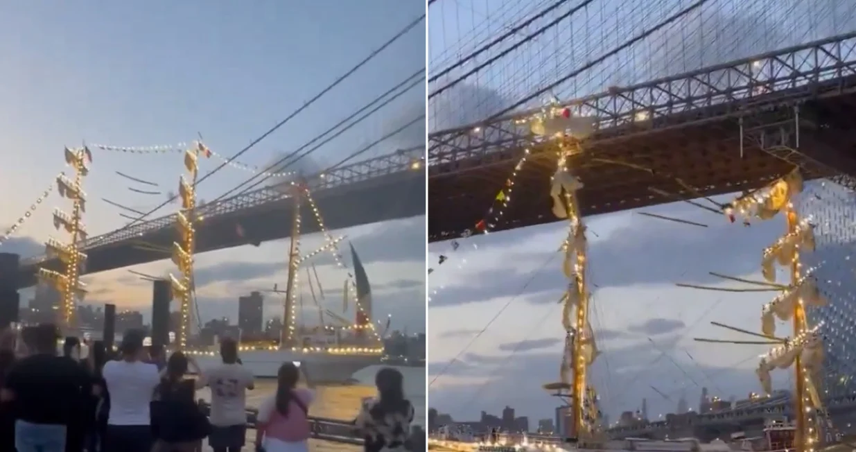 jedrenjak meksičke mornarice Cuauhtémoc zabio u Brooklyn Bridge/X