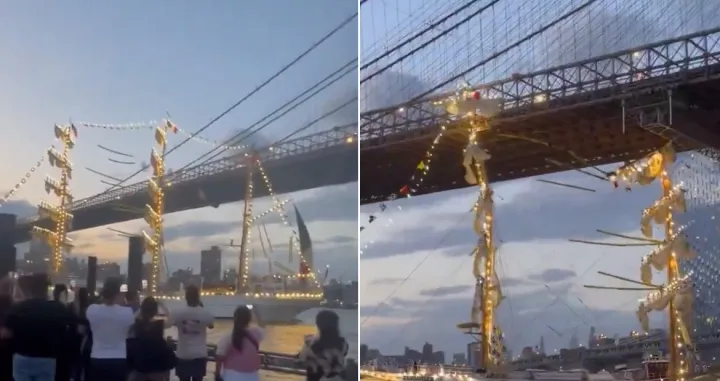 jedrenjak meksičke mornarice Cuauhtémoc zabio u Brooklyn Bridge/X