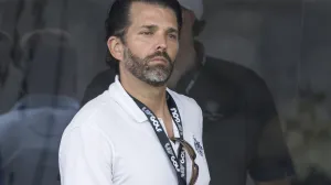 epa10097881 Donald Trump Jr. watches the first round of the LIV Golf Bedminster invitational, part of the new LIV Golf Invitational Series, at the Trump National Golf Club in Bedminster, New Jersey, USA, 29 July 2022. The tournament will be held from 29 - 31 July. EPA/JUSTIN LANE/Justin Lane