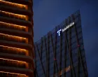 FILE PHOTO: The logo of Spanish telecom company Telefonica is displayed at its headquarters in Barcelona, Spain May 3, 2025. REUTERS/Nacho Doce/File Photo/Nacho Doce