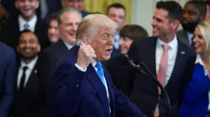 U.S. President Donald Trump speaks as he welcomes the Florida Gators, the 2025 NCAA Men's Division I Basketball Champions, at the White House in Washington, D.C., U.S., May 21, 2025. REUTERS/Evelyn Hockstein/Evelyn Hockstein