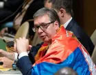 Aleksandar Vučić u UN-u, zastava srbije/