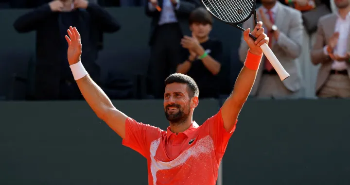 Tennis - Geneva Open - Tennis Club de Geneve, Geneva, Switzerland - May 23, 2025 Serbia's Novak Djokovic celebrates winning his semi final match against Britain's Cameron Norrie REUTERS/Stefan Wermuth  TPX IMAGES OF THE DAY