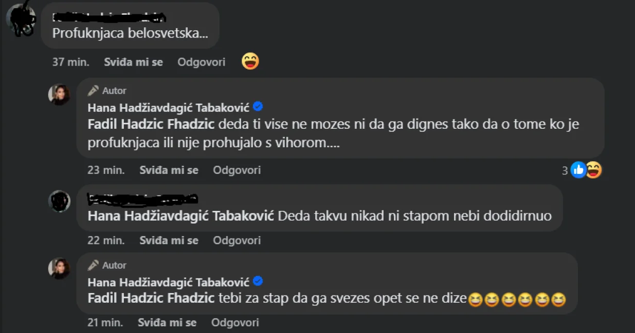 Hana Hadžiavdagić Tabaković u Facebook raspravi/