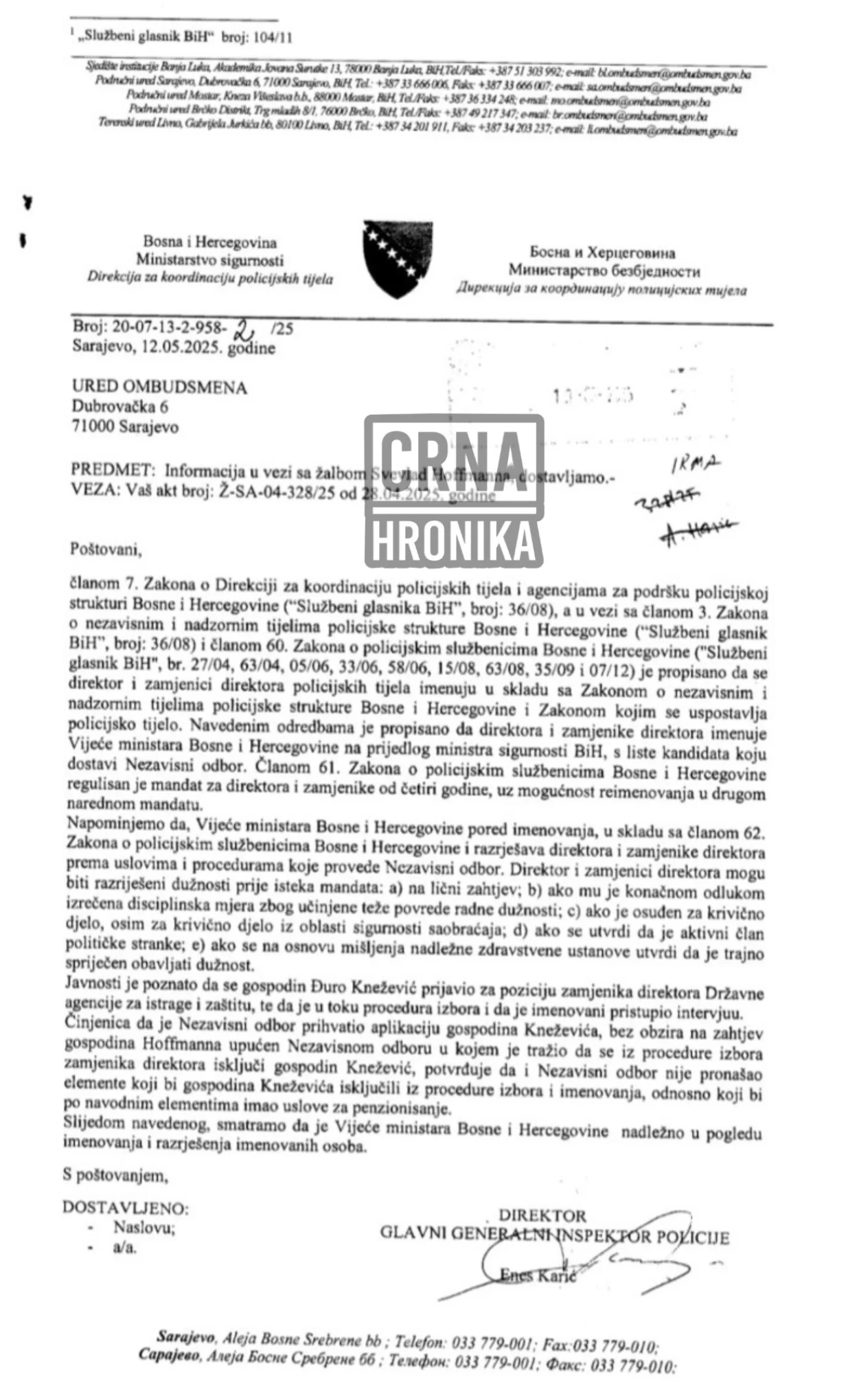 HDZ i Krišto traže zaobilaženje prvorangiranog kandidata za zamjenika direktora SIPA-e/