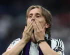 Soccer Football - LaLiga - Real Madrid v Real Sociedad - Santiago Bernabeu, Madrid, Spain - May 24, 2025 Real Madrid's Luka Modric celebrates on the pitch after playing his last LaLiga match for Real Madrid REUTERS/Isabel Infantes