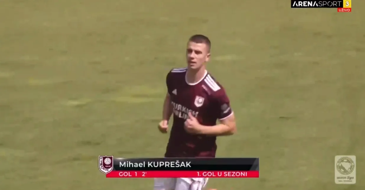 Kupre&scaron;ak je sjajno pogodio u drugoj minuti (FOTO: Screenshot - Arena Sport)