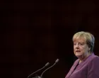 epa10241816 President of the Jury of the Gulbenkian Prize for Humanity, Angela Merkel, delivering her speech at the cerimony of the atribution of the prize at Calouste Gulbenkian Foundation, Lisbon, Portugal, 13 October 2022. EPA/TIAGO PETINGA/Tiago Petinga