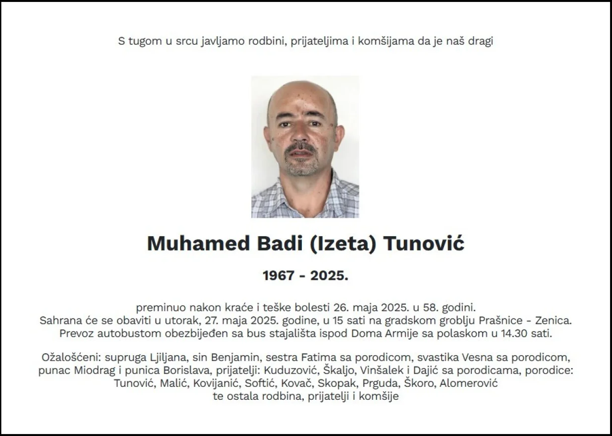 Muhamed Tunović, smrtovnica//