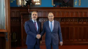 MOSKVA (AA) - Turski ministar vanjskih poslova Hakan Fidan sastao se u utorak s ruskim ministrom vanjskih poslova Sergejem Lavrovom u Moskvi. (Arda Küçükkaya - Anadolu Agency)/