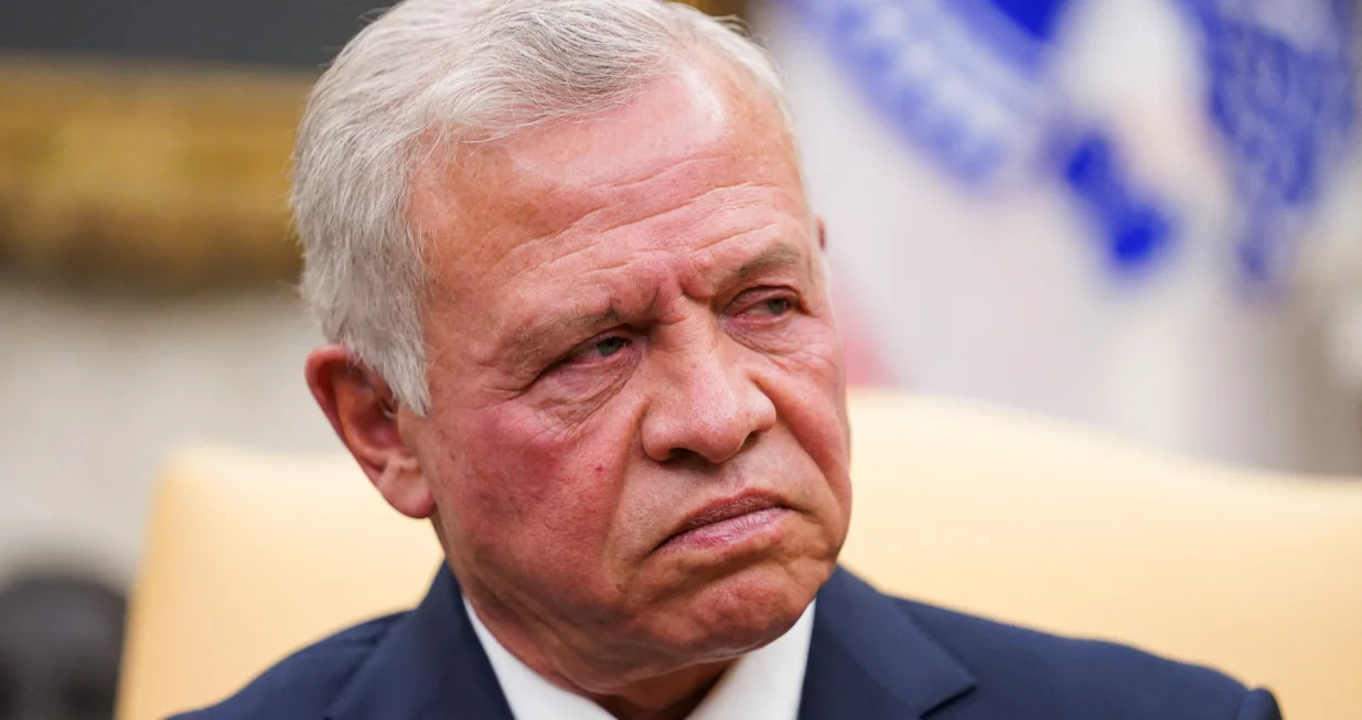 FILE PHOTO: Jordan's King Abdullah looks on, during a meeting with U.S. President Donald Trump in the Oval Office at the White House in Washington, U.S., February 11, 2025. REUTERS/Nathan Howard/File Photo/Nathan Howard