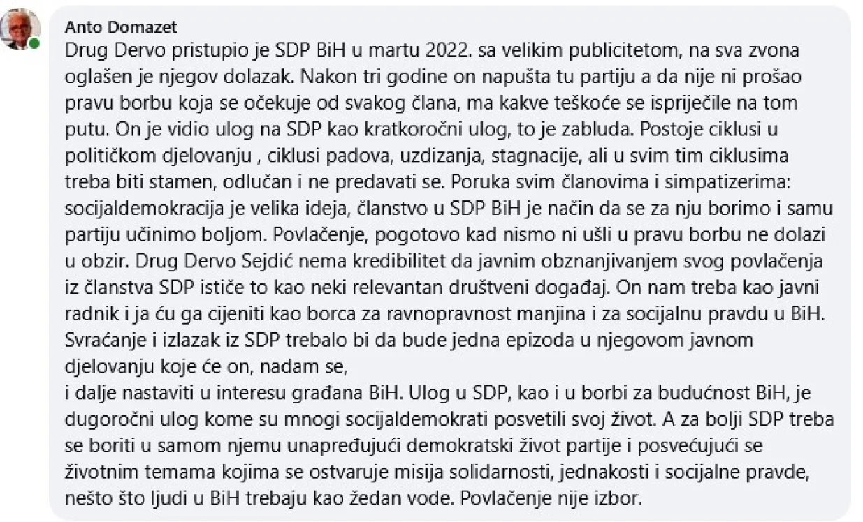 Poruka Ante Domazeta/