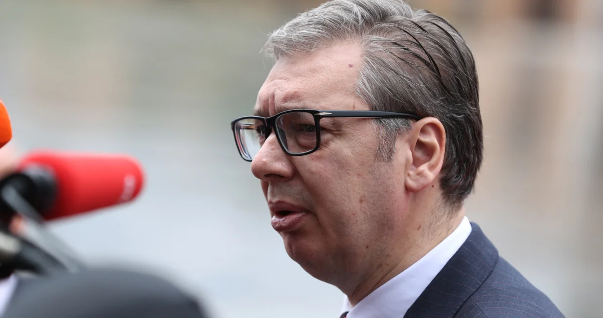 (250516) -- TIRANA, May 16, 2025 (Xinhua) -- Serbian President Aleksandar Vucic speaks to media during the 6th European Political Community (EPC) Summit in Tirana, Albania, May 16, 2025. The 6th European Political Community (EPC) Summit was held Friday in Tirana, capital of Albania, with around 50 national and regional leaders, as well as heads of European Union (EU) and international institutions attending to address shared security and economic challenges. This is the first time the summit was held in the Western Balkans. Alongside EU member states, countries like the United Kingdom (UK), Norway, T??rkiye, Ukraine and Western Balkan countries also attended the summit. (Xinhua/Zhao Dingzhe) Photo: Zhao Dingzhe/XINHUA/Zhao Dingzhe/xinhua
