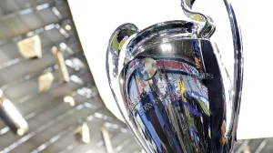 Soccer Football - Champions League - Final - Paris St Germain Training - Allianz Arena, Munich, Germany - May 30, 2025 General view of the Champions League trophy REUTERS/Peter Cziborra