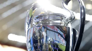 Soccer Football - Champions League - Final - Paris St Germain Training - Allianz Arena, Munich, Germany - May 30, 2025 General view of the Champions League trophy REUTERS/Peter Cziborra