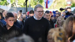 18, April, 2025, Belgrade - President of the Republic of Serbia Aleksandar Vucic visited students who want to study in Pioneer Park on Good Friday and brought them colored Easter eggs. Milos Pavlovic, Aleksandar Vucic. Photo: Milan Maricic/ATAImages18, april, 2025, Beograd - Predsednik Republike Srbije Aleksandar Vucic posetio je na Veliki petak, studente koji zele da uce u Pionirskom parku i doneo im obojena vaskrsnja jaja. Photo: Milan Maricic/ATAImages Photo: Milan Maricic/ATAImages/PIXSELL/Milan Maricic/ataimages/pixsell