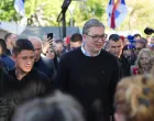 18, April, 2025, Belgrade - President of the Republic of Serbia Aleksandar Vucic visited students who want to study in Pioneer Park on Good Friday and brought them colored Easter eggs. Milos Pavlovic, Aleksandar Vucic. Photo: Milan Maricic/ATAImages18, april, 2025, Beograd - Predsednik Republike Srbije Aleksandar Vucic posetio je na Veliki petak, studente koji zele da uce u Pionirskom parku i doneo im obojena vaskrsnja jaja. Photo: Milan Maricic/ATAImages Photo: Milan Maricic/ATAImages/PIXSELL/Milan Maricic/ataimages/pixsell