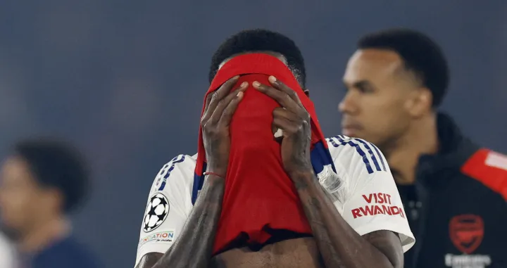 Soccer Football - Champions League - Semi Final - Second Leg - Paris St Germain v Arsenal - Parc des Princes, Paris, France - May 7, 2025 Arsenal's Thomas Partey looks dejected after the match Action Images via Reuters/Peter Cziborra