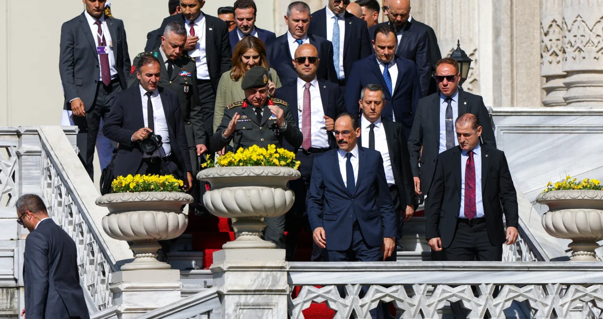 Chief of the Turkish General Staff, Metin Gurak and Turkey's intelligence chief, Ibrahim Kalin, walk after a meeting at Ciragan Palace on the day of the second round of peace talks between Russia and Ukraine, in Istanbul, Turkey, June 2, 2025. REUTERS/Murad Sezer/Murad Sezer