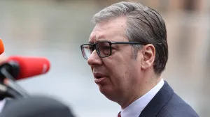 (250516) -- TIRANA, May 16, 2025 (Xinhua) -- Serbian President Aleksandar Vucic speaks to media during the 6th European Political Community (EPC) Summit in Tirana, Albania, May 16, 2025. The 6th European Political Community (EPC) Summit was held Friday in Tirana, capital of Albania, with around 50 national and regional leaders, as well as heads of European Union (EU) and international institutions attending to address shared security and economic challenges. This is the first time the summit was held in the Western Balkans. Alongside EU member states, countries like the United Kingdom (UK), Norway, T??rkiye, Ukraine and Western Balkan countries also attended the summit. (Xinhua/Zhao Dingzhe) Photo: Zhao Dingzhe/XINHUA