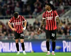 Soccer Football - Coppa Italia - Final - AC Milan v Bologna - Stadio Olimpico, Rome, Italy - May 14, 2025 AC Milan's Joao Felix and Rafael Leao look dejected REUTERS/Daniele Mascolo