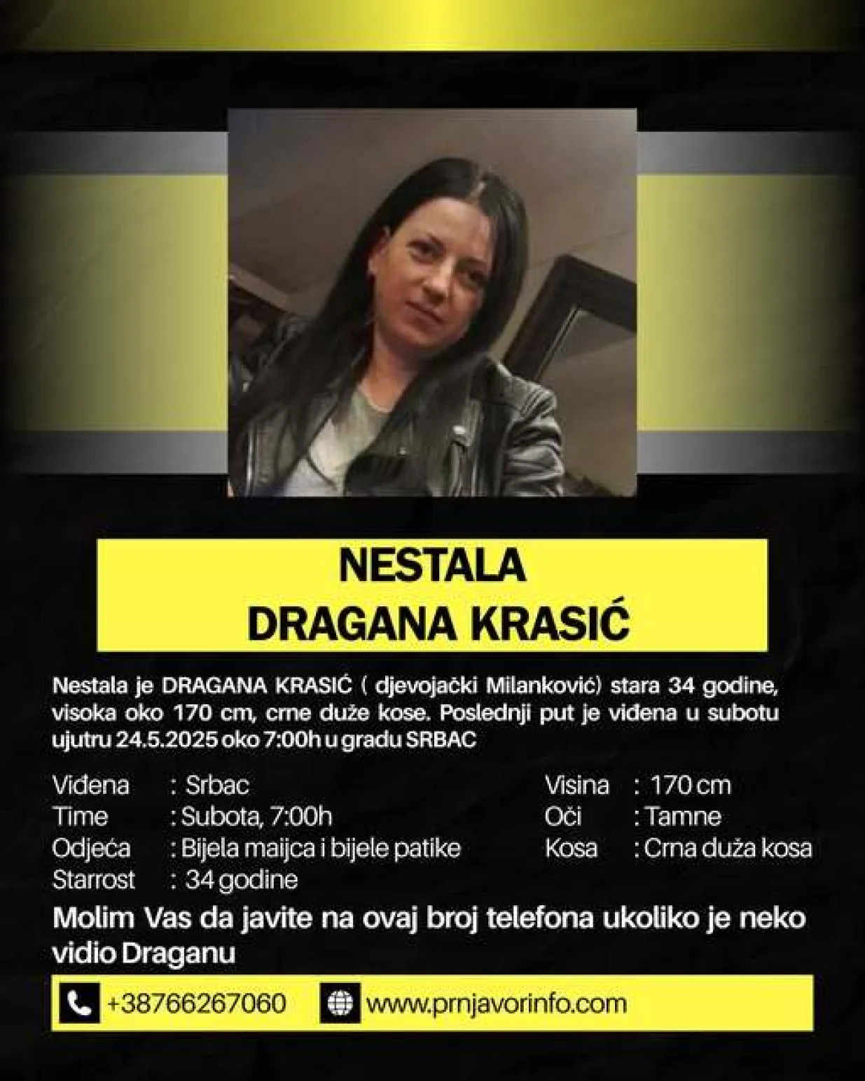 Podaci o nestaloj Dragani/Facebook/