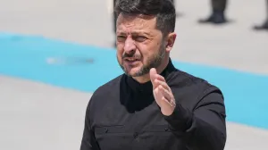 Ankara, Turska - 15. maj 2025:Predsjednik Ukrajine Volodimir Zelenski doputovao je u četvrtak u Ankaru gdje će se sastati s turskim predsjednikom Recepom Tayyipom Erdoganom, a potom i prisustvovati pregovorima s Rusijom u Istanbulu (Muhammed Selim Korkutata - Anadolu Agency)/