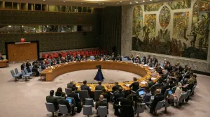 epa10391241 Members of the Security Council hold a meeting about a recent development of the Israeli–Palestinian conflict at the United Nations in New York, New York, USA, 05 January 2023. EPA/SARAH YENESEL/Sarah Yenesel