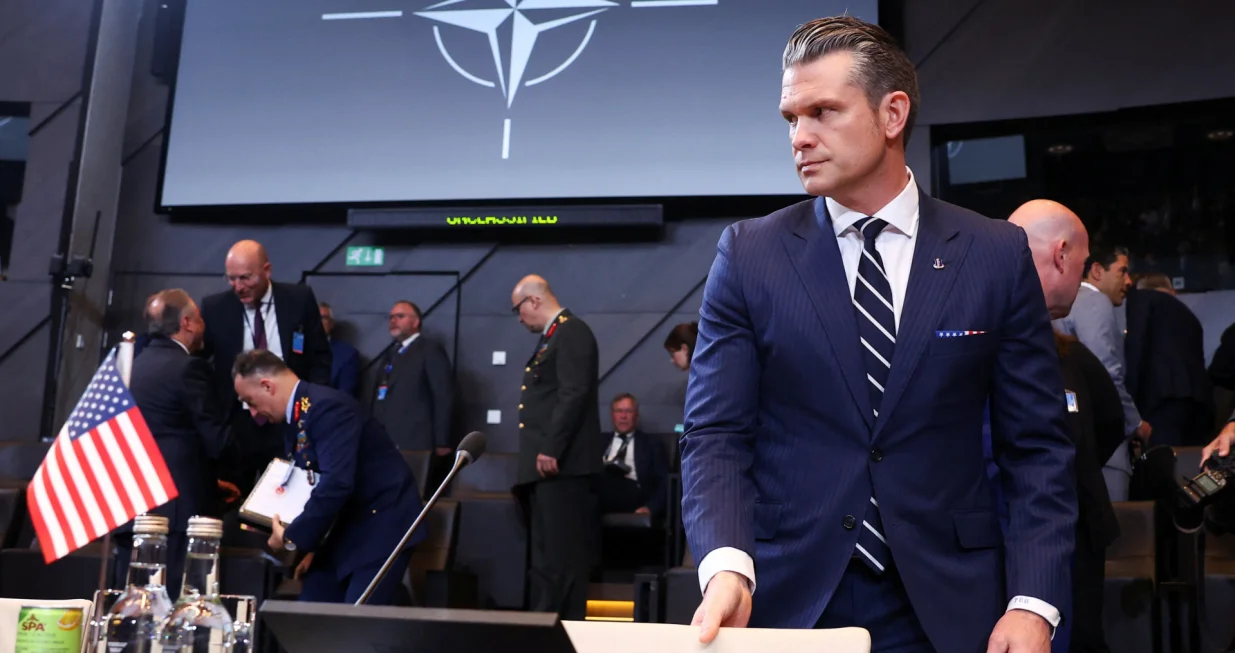 U.S. Defense Secretary Pete Hegseth attends a meeting of NATO Defence Ministers at the Alliance headquarters in Brussels, Belgium June 5, 2025. REUTERS/Yves Herman/Yves Herman