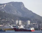 epa10299296 The Ocean Viking rescue ship (R), operated by French maritime-humanitarian organization SOS Mediterranee, enters the harbor escorted by a military boat (L), in Toulon, France, 11 November 2022. SOS Mediterranee on 10 November announced receiving the green light by French authorities to allow the over 230 migrants onboard to disembark in Toulon. The vessel spent weeks at sea after rescuing migrants during several operations throughout October. EPA/GUILLAUME HORCAJUELO/Guillaume Horcajuelo