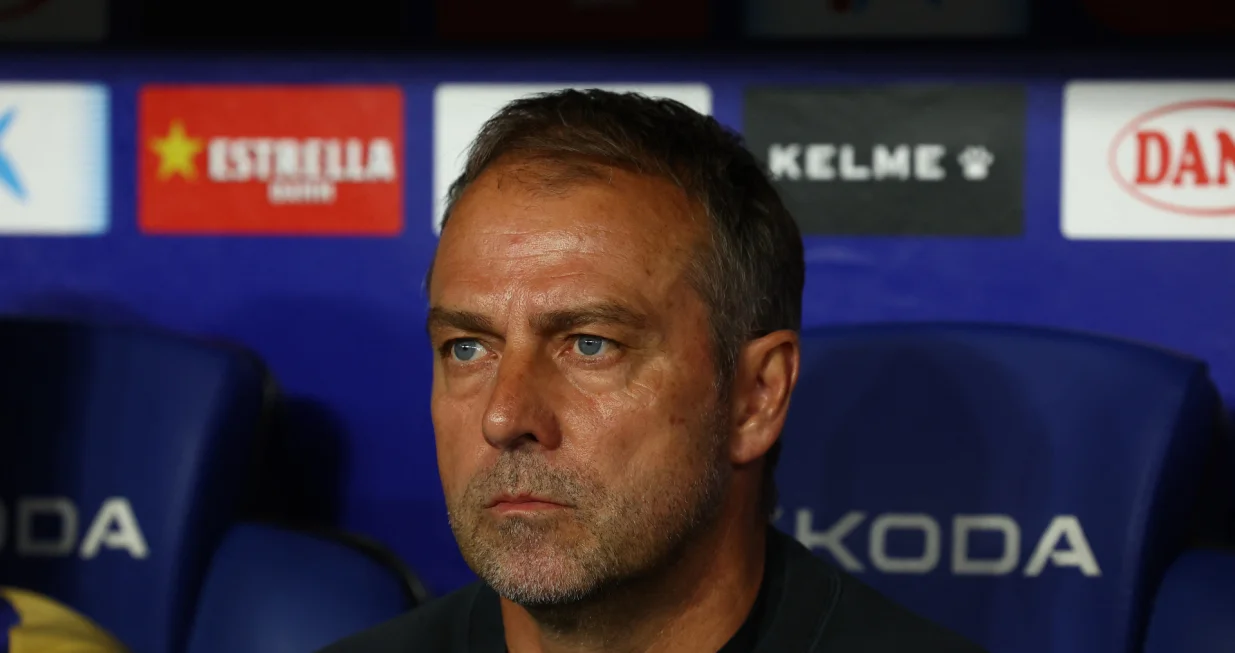 Soccer Football - LaLiga - Espanyol v FC Barcelona - RCDE Stadium, Cornella de Llobregat, Spain - May 15, 2025 FC Barcelona coach Hansi Flick looks on REUTERS/Albert Gea