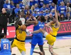 Jun 8, 2025; Oklahoma City, Oklahoma, USA; Indiana Pacers forward Pascal Siakam (43) and Oklahoma City Thunder forward Jalen Williams (8) battle for the ball during the fourth quarter of game two of the 2025 NBA Finals at Paycom Center. Mandatory Credit: Kyle Terada-Imagn Images