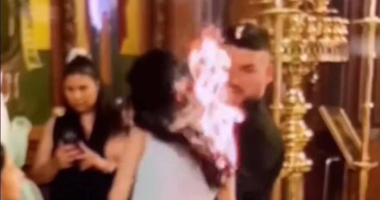 Kuma, crkva, krštenje, zapalila se kosa/Prtsc