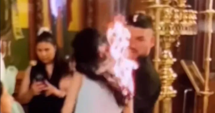 Kuma, crkva, krštenje, zapalila se kosa/Prtsc