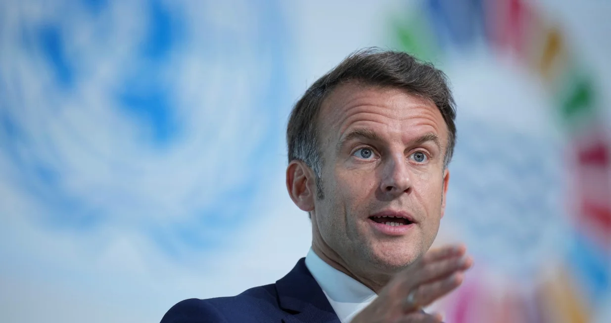 France's President Emmanuel Macron gestures as he speaks during the presentation of the European Ocean Pact during the third United Nations Ocean Conference (UNOC3), which gathers leaders, researchers and activists to discuss how to protect marine life, in Nice, France, June 9, 2025. Laurent Cipriani/Pool via REUTERS/Laurent Cipriani
