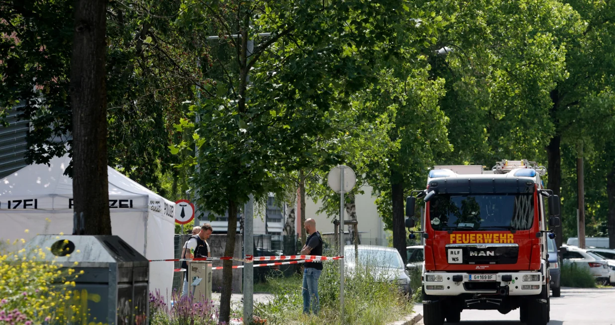 A firetruck stands near the site of a deadly school shooting in Graz, Austria, June 10, 2025. REUTERS/Borut Zivulovic/Borut Zivulovic