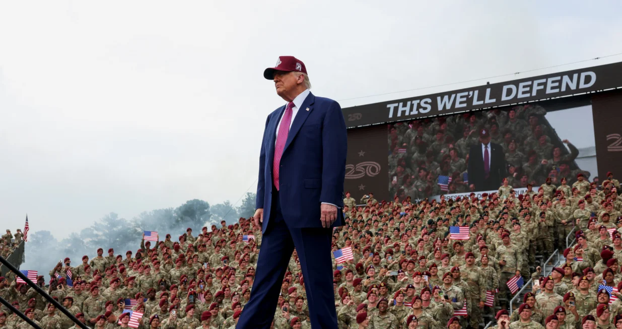 U.S. President Donald Trump walks onstage as he holds a rally to mark the U.S. Army anniversary, in Fort Bragg, North Carolina, U.S., June 10, 2025. REUTERS/Evelyn Hockstein/Evelyn Hockstein