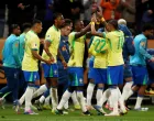 Soccer Football - World Cup - South American Qualifiers - Brazil v Paraguay - Neo Quimica Arena, Sao Paulo, Brazil - June 10, 2025 Brazil's Vinicius Junior celebrates scoring their first goal with Raphinha REUTERS/Jean Carniel