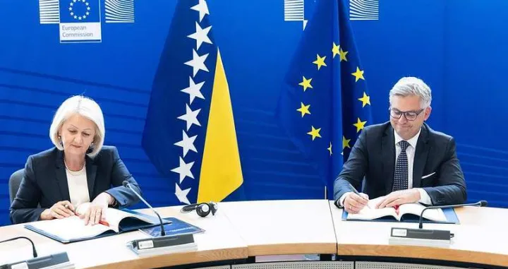 Predsjedavajuća Vijeća ministara BiH Borjana Krišto i komesar za unutrašnje poslove i migracijska pitanja Magnus Brunner/Fena