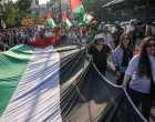 People march towards the Israeli embassy in Athens, following the seizure by Israeli forces of the Gaza-bound charity vessel Madleen, operated by pro-Palestinian Freedom Flotilla Coalition, in Athens, Greece, June 9, 2025. REUTERS/Louisa Gouliamaki/Louisa Gouliamaki