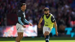 Soccer Football - FA Cup - Final - Crystal Palace v Manchester City - Wembley Stadium, London, Britain - May 17, 2025 Manchester City's Jack Grealish and Josko Gvardiol during the warm up before the match REUTERS/David Klein