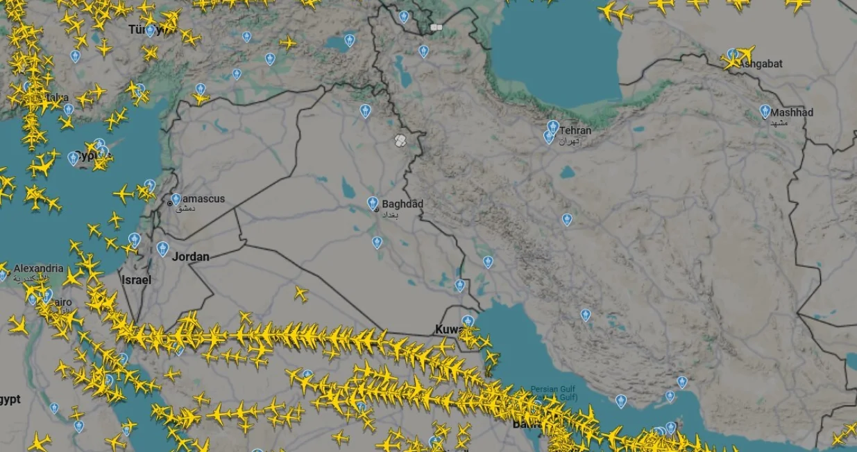 Nebo iznad Irana i Iraka/Flightradar24
