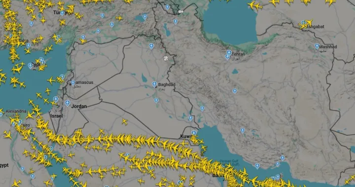 Nebo iznad Irana i Iraka/Flightradar24