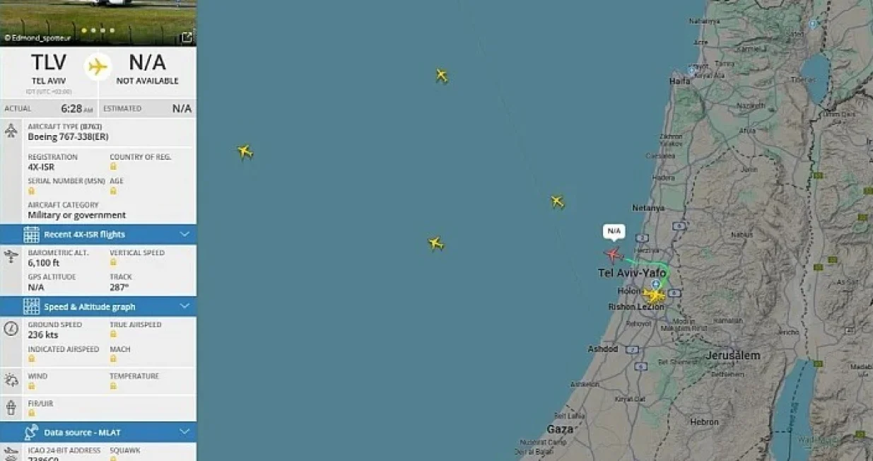 Benjamin Netanyhu evakuisan iz Izraela zbog napada na Iran?/Flightradar24
