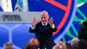 FIFA President Gianni Infantino gestures during the FIFA Congress, in Luque, Paraguay, May 15, 2025. REUTERS/Cesar Olmedo