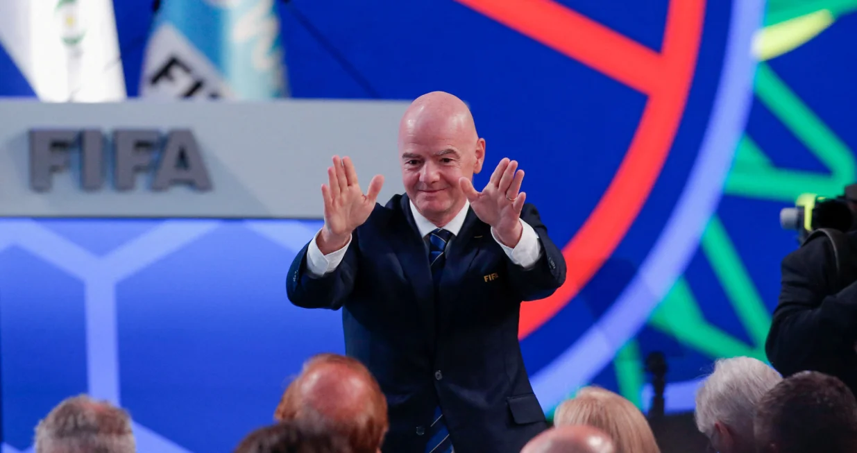 FIFA President Gianni Infantino gestures during the FIFA Congress, in Luque, Paraguay, May 15, 2025. REUTERS/Cesar Olmedo