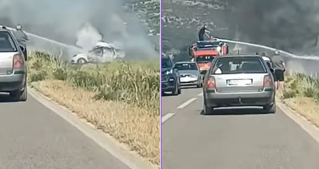 Sudar je bio uzrok požara na vozilu/Screenshot/