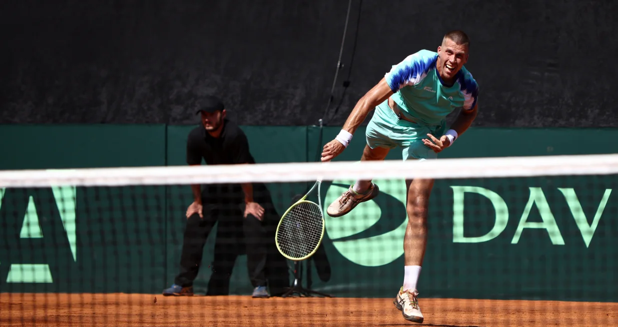 16.09.2023., Mostar, Bosna i Hercegovina - Davisov kup, Svjetska skupina I, Bosna i Hercegovina - Njemacka, prvi mec: Nerman Fatic - Daniel Altmaier. Nerman Fatic. Photo: Denis Kapetanovic/PIXSELL