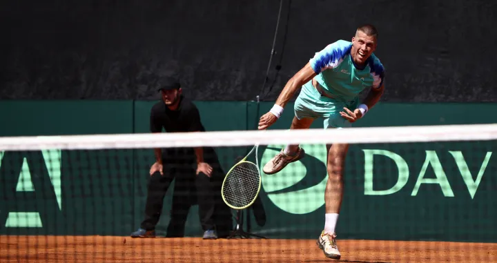 16.09.2023., Mostar, Bosna i Hercegovina - Davisov kup, Svjetska skupina I, Bosna i Hercegovina - Njemacka, prvi mec: Nerman Fatic - Daniel Altmaier. Nerman Fatic. Photo: Denis Kapetanovic/PIXSELL